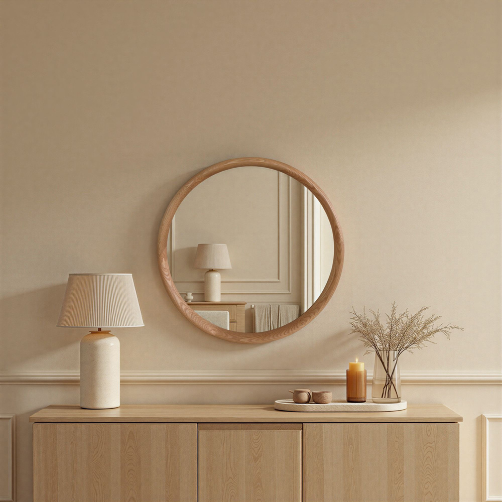 Yearn Natural Solid Oak Round Wooden Wall Mirror 60cm Image 4