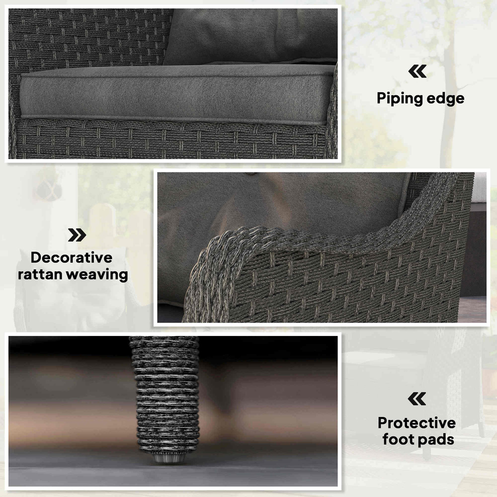 Outsunny Set of 2 Dark Grey Cushioned PE Rattan Garden Chair Image 7