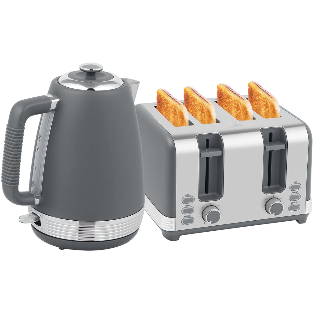 HOMCOM 800-267V70BK Grey 1.7L Quick Boil Kettle 3000W and 4 Slice Toaster Set Image 1