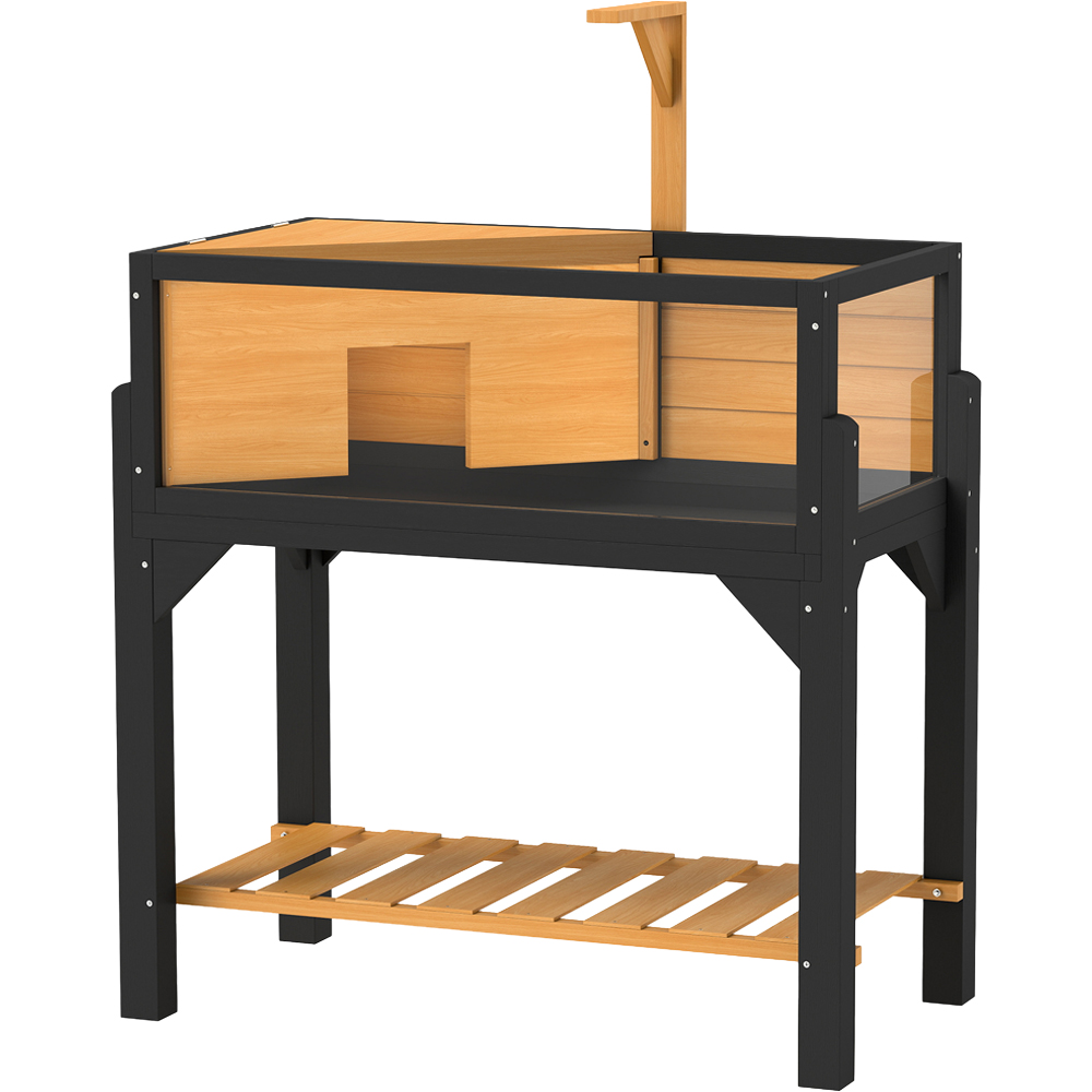 PawHut Wooden Tortoise House with Storage Shelf Image 1