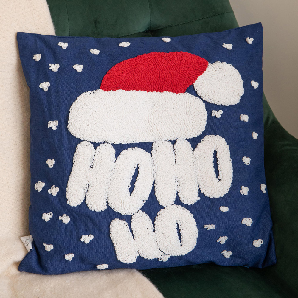 Samuel Alexander Dark Blue Ho Ho Ho Santa Hat Soft Christmas Cushion 44 x 44cm Image 2