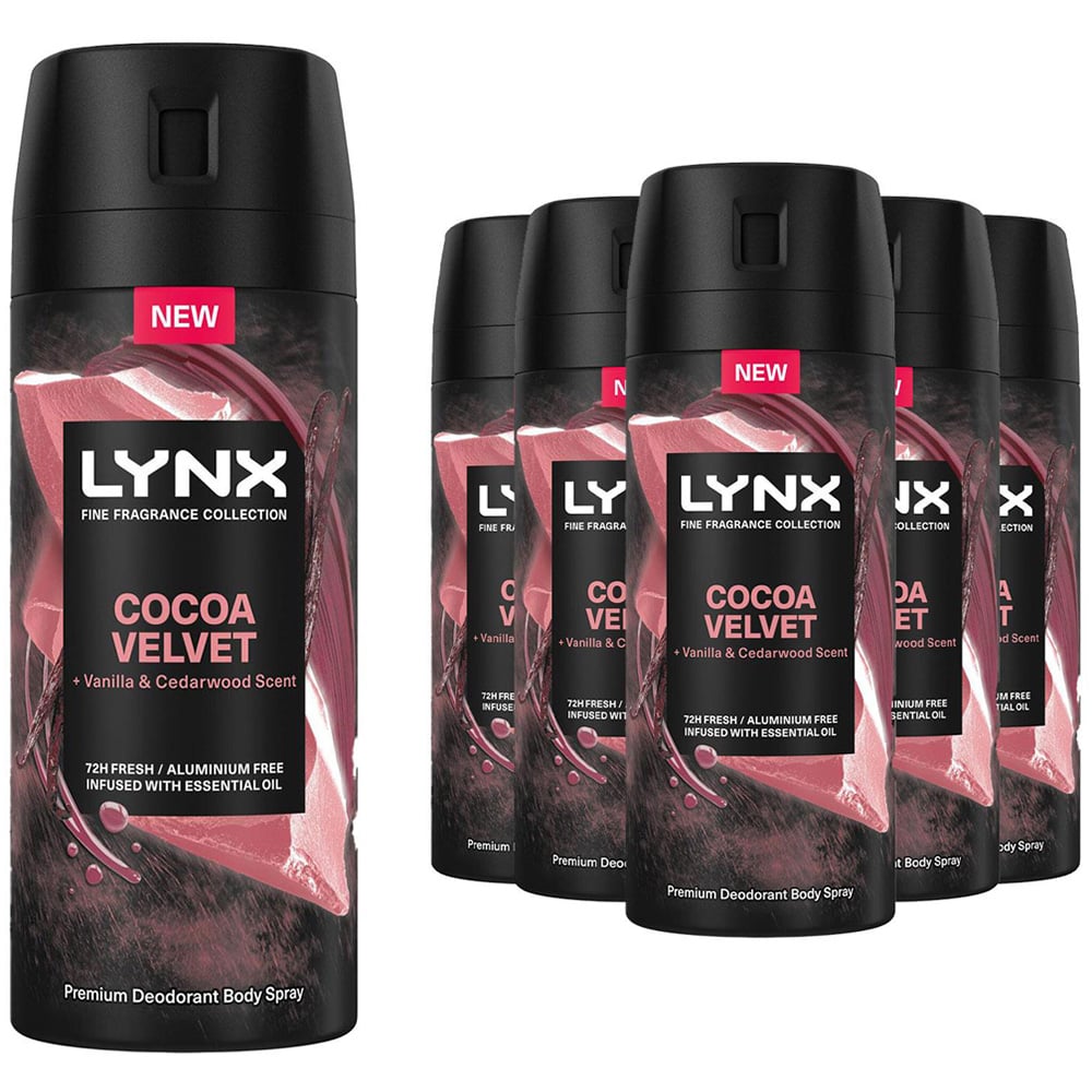 Lynx Fine Fragrance Collection Cocoa Velvet Men's Body Spray 150ml 6 Pack Image 1
