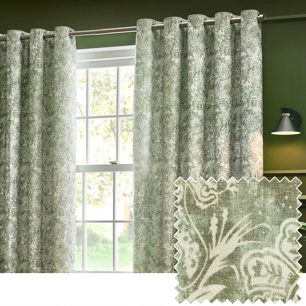 Wylder Bengal Sage Chenille Eyelet Curtains 168 x 229cm Image 2