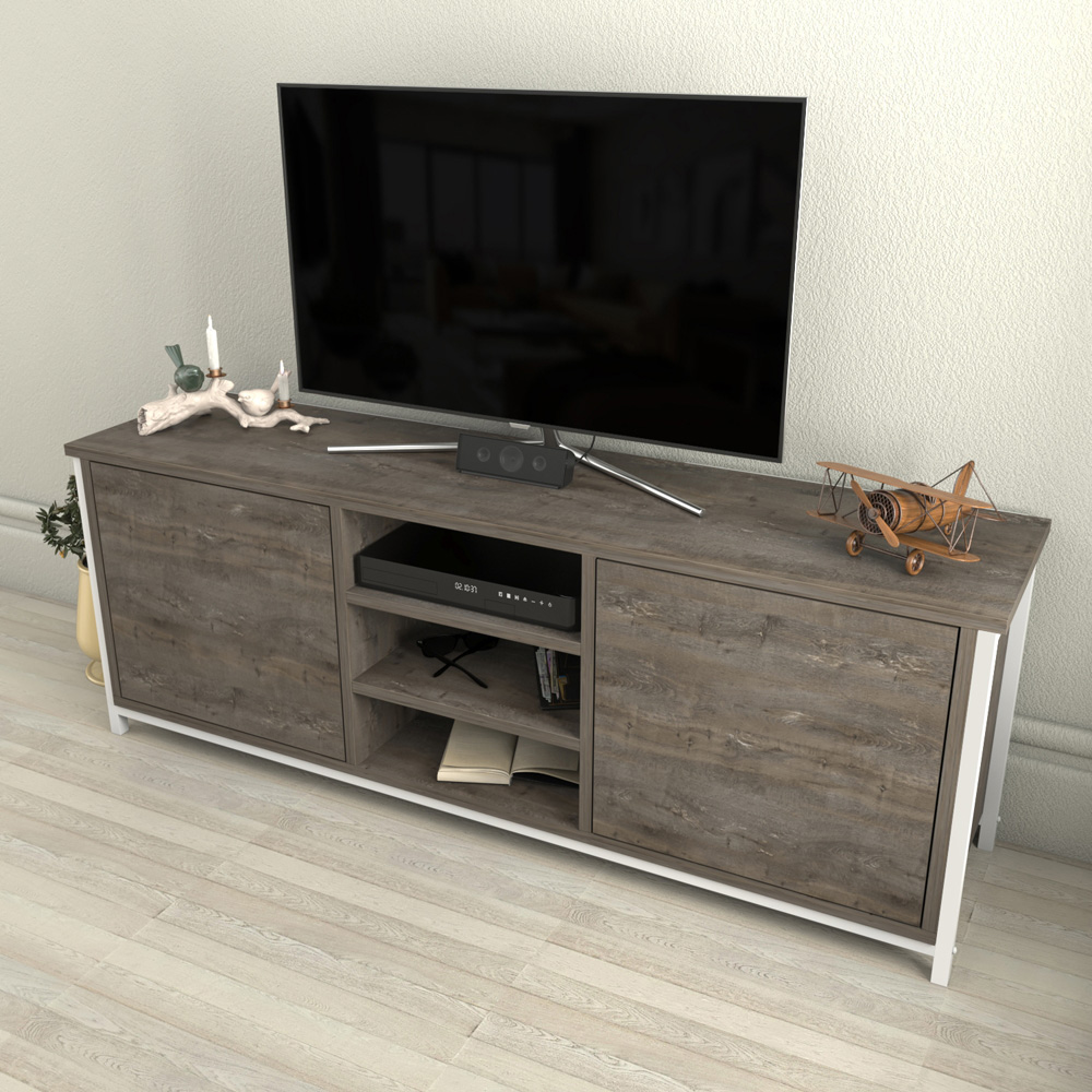 Decorotika Otis 2 Door 3 Shelf White Wenge TV Stand for 63 inch TV Image 5