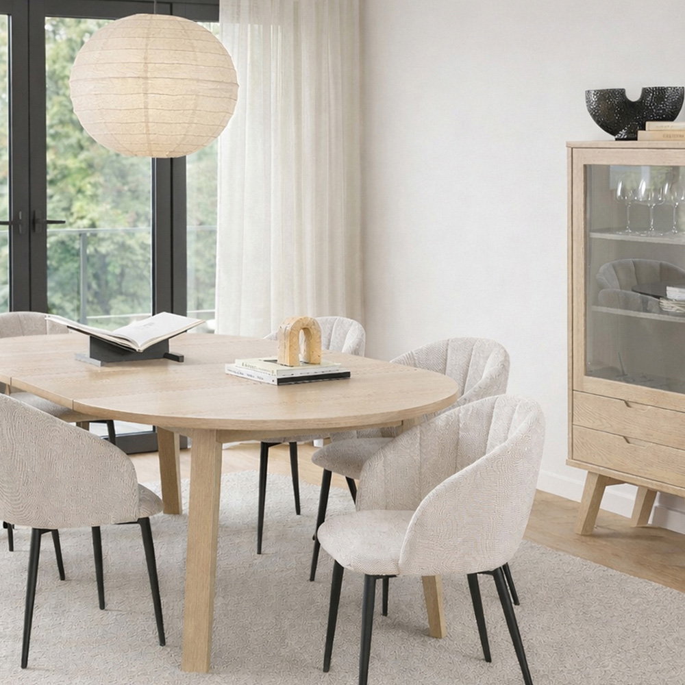 Florence A Line White Oak Round Dining Table Extension Leaf Image 2