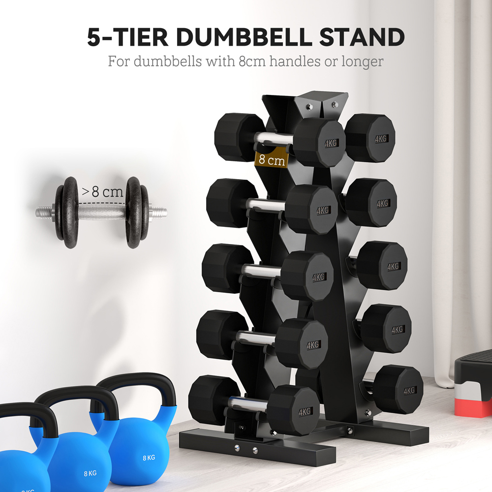 SPORTNOW 5 Tier Black Dumbbell Storage Rack Image 4