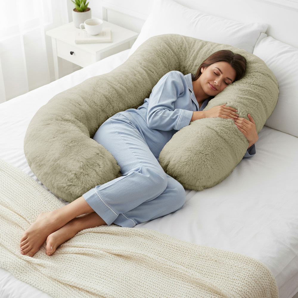Sweet Dreams Alpine Beige Faux Fur Maternity Pillow 135 x 75cm Image 2