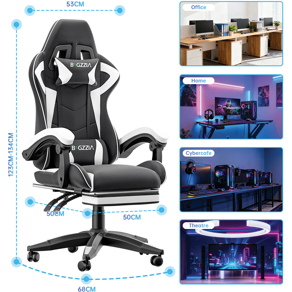 Rattrix White Height Adjustable Gaming Chair with Footrest and Lumbar Cushion Image 9
