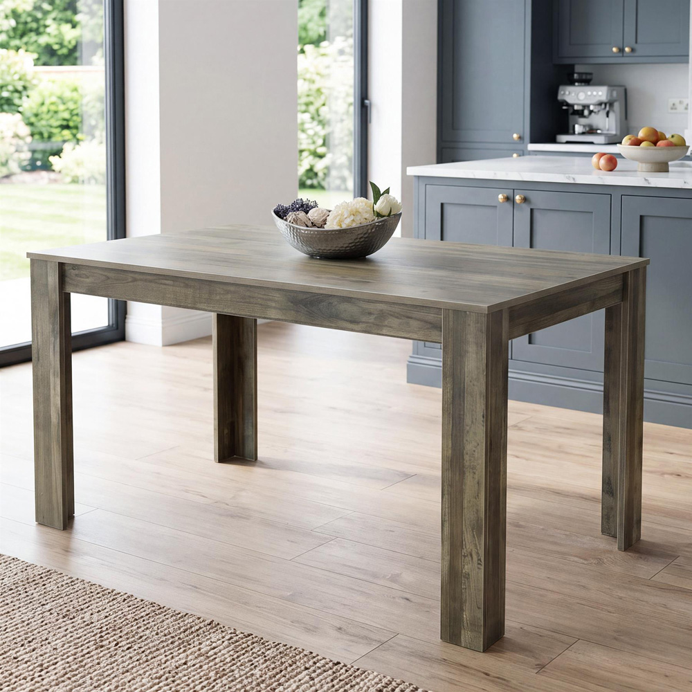 Portland 6 Seater Dining Set Rustic Effect and Grey Leather with Bench Image 5