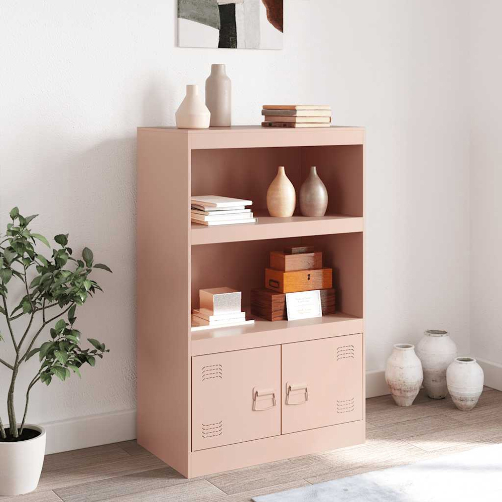 vidaXL 2 Door 2 Shelf Pink Metal Sideboard Image 9