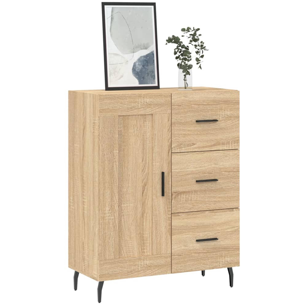 vidaXL Single Door 3 Drawer Sonoma Oak Sideboard with Metal Legs Image 3