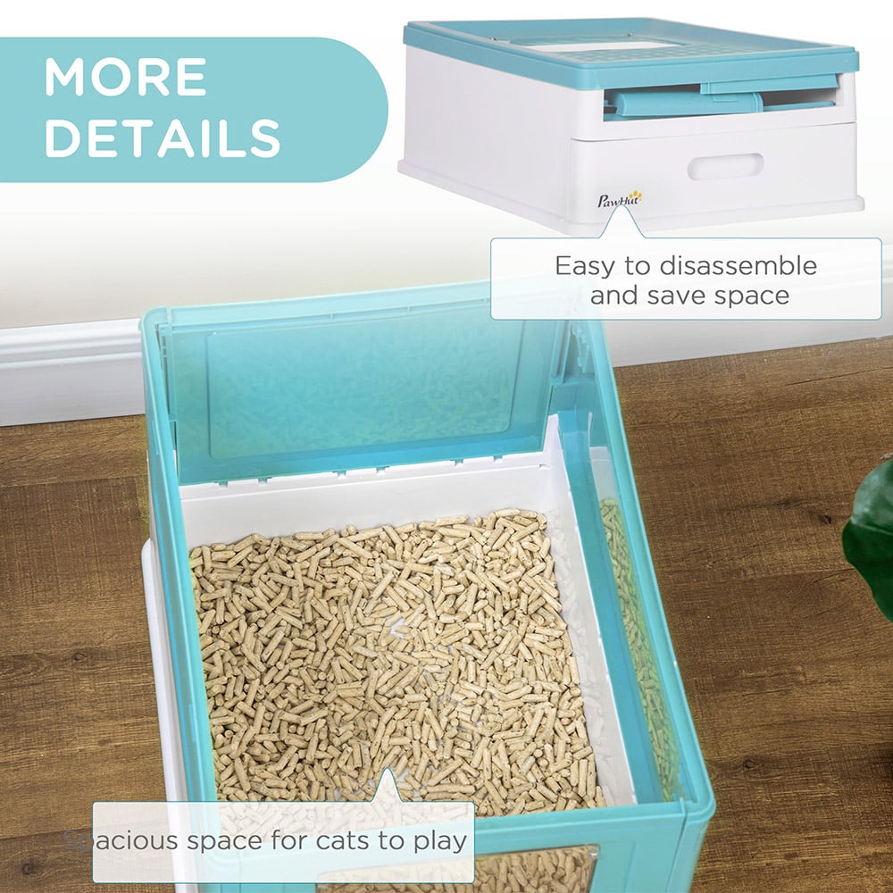 PawHut Light Blue Hooded Cat Litter Box with Scoop and Tray Image 7