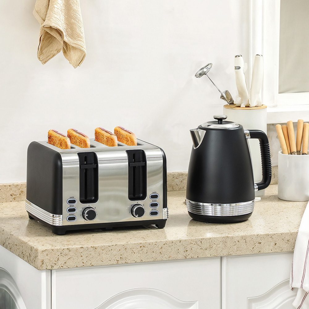 HOMCOM 800-267V70BK Black 1.7L Quick Boil Kettle 3000W and 4 Slice Toaster Set Image 2