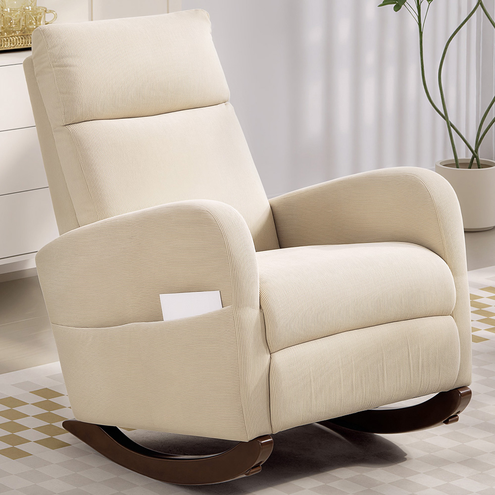 Portland Beige Corduroy High Back Leisure Rocking Chair Image 1
