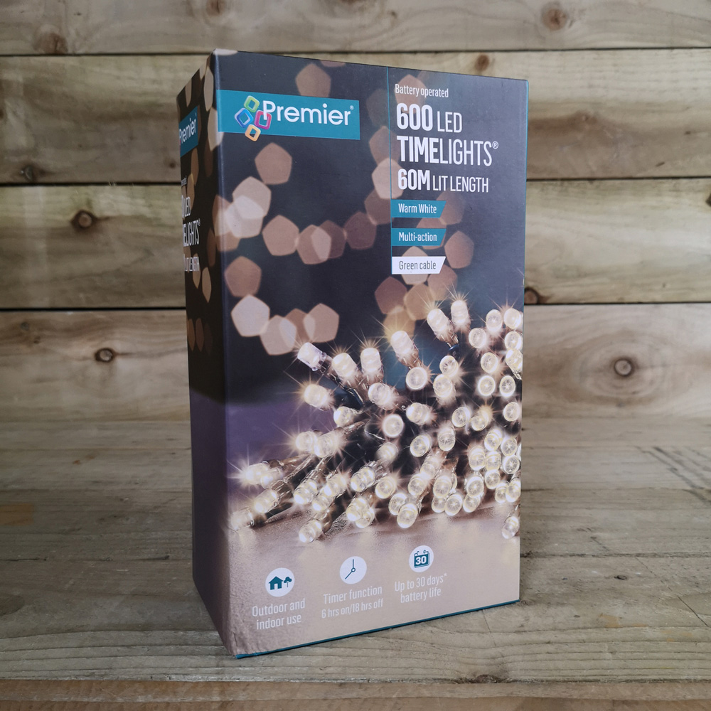 Premier TimeLights 600 Warm White LED Multi-Function Green Cable String Light 60m Image 8