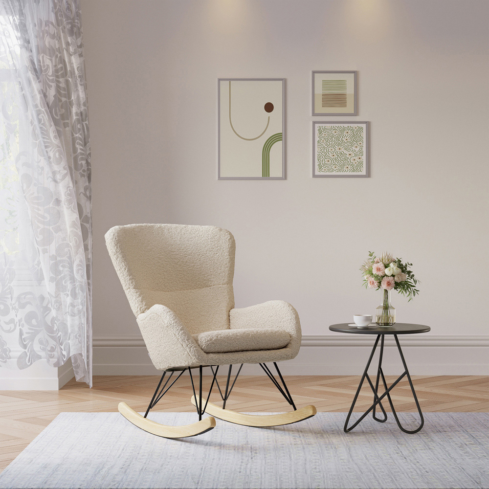Living and Home Faux Wool Rocking Chair Image 8