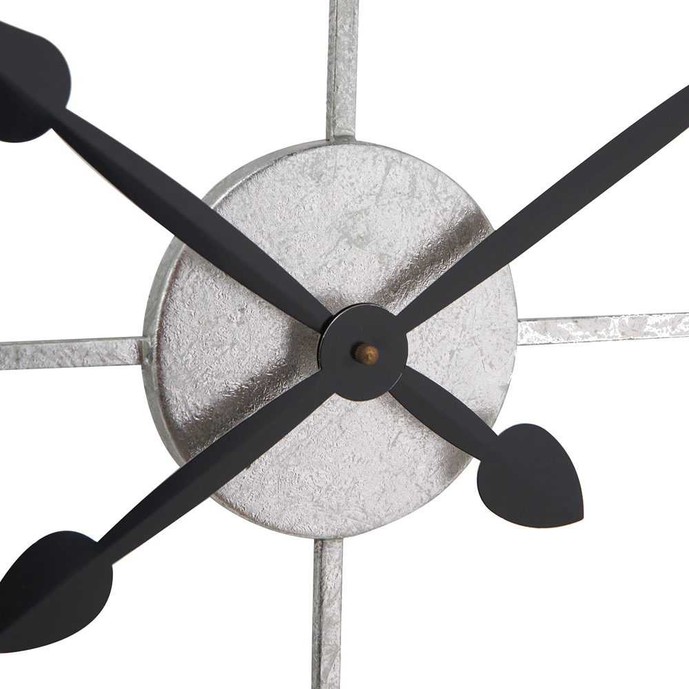 Pacific Lifestyle Antique Silver Metal Round Workframe Wall Clock with Roman Numerals 80cm Image 4