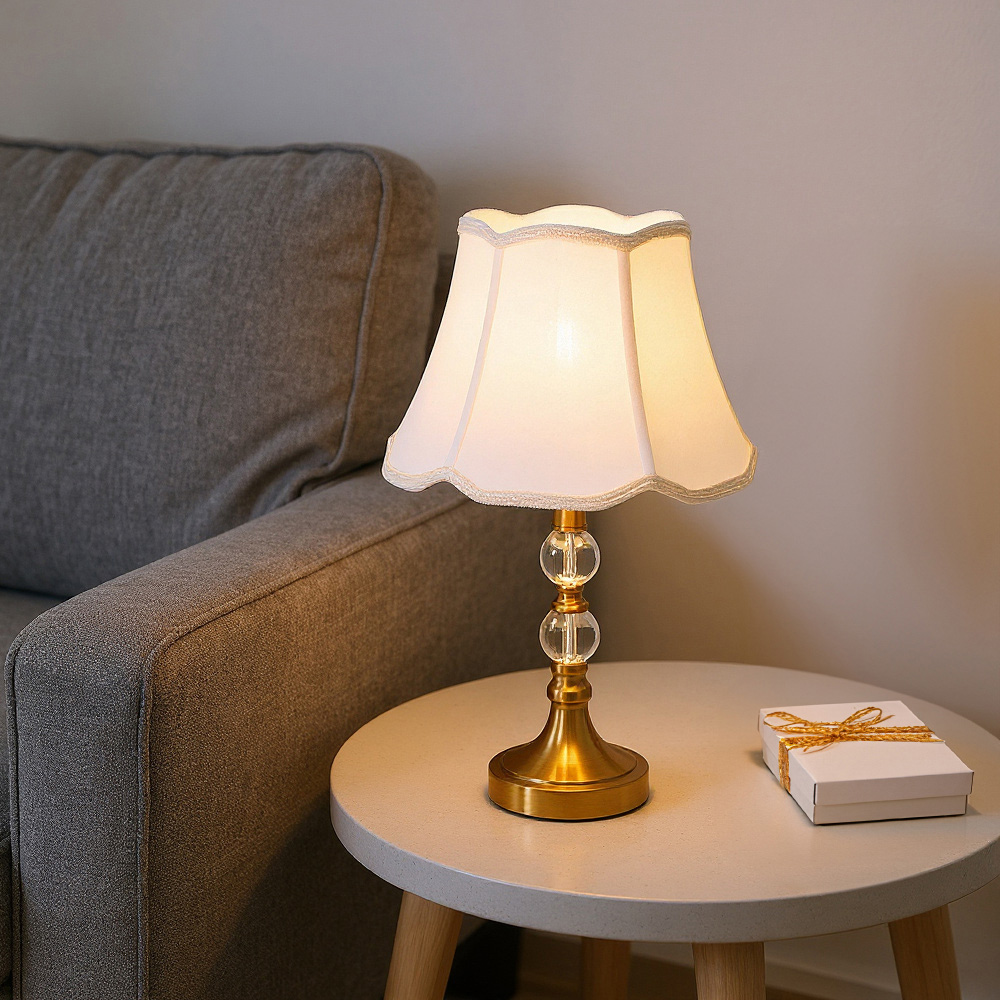 Living and Home Gold and White Fabric Table Lamp Image 2