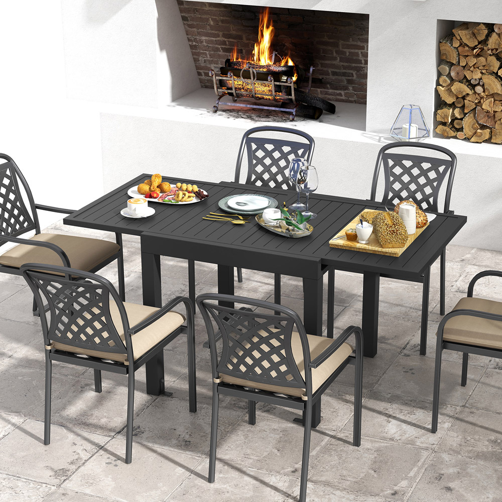 Costway 6 Seater Expandable Dining Table Grey Image 6
