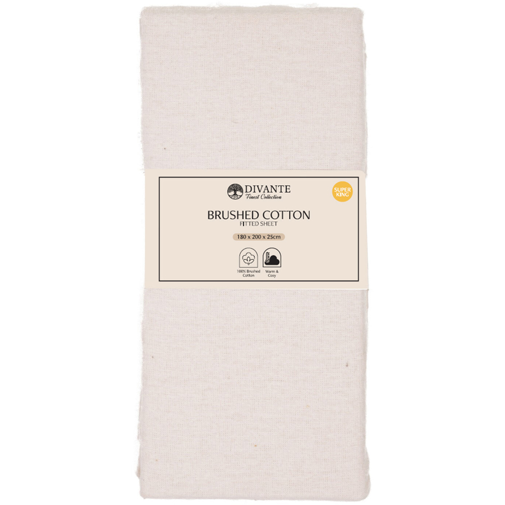 Brushed Cotton Plain Fitted Sheet Natural Superking Image 1