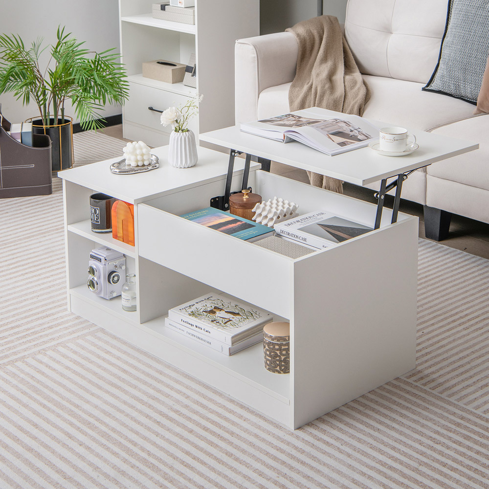 Costway Single Door Single Shelf White Lift Up Top Coffee Table Image 4