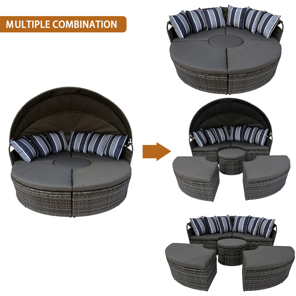 Furniture One 8 Seater Rattan Sun Lounger Sofa Set with Canopy 180cm Image 7