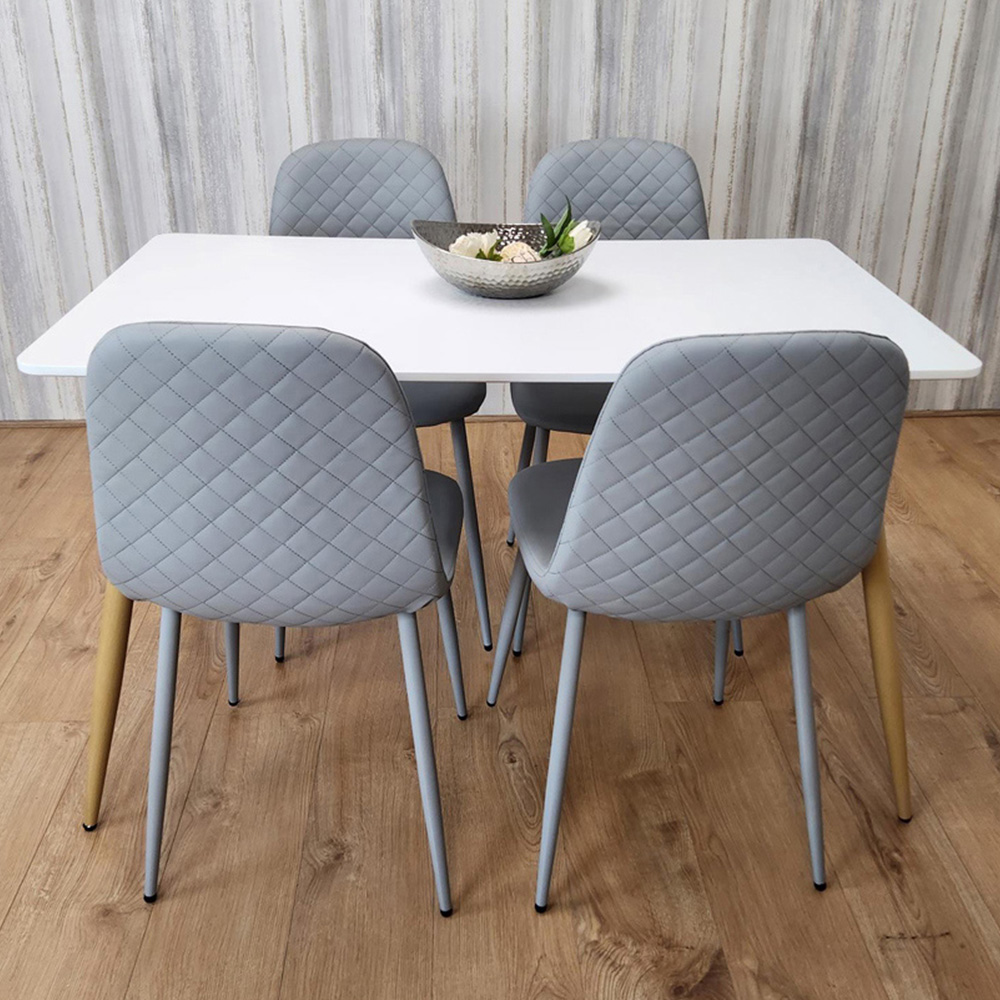 Portland 4 Seater Faux leather Dining Set White and Grey Image 2
