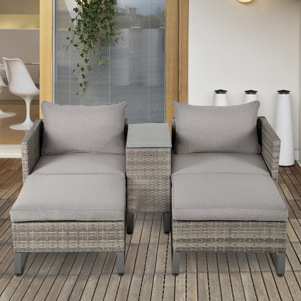 Outsunny 2 Seater Grey Rattan Lounge Set with Foot Stool Image 1