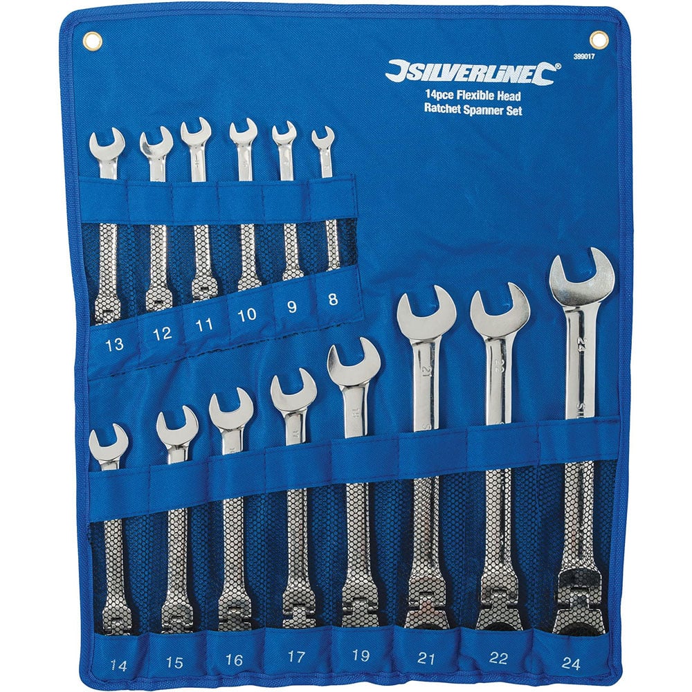 Silverline Flexible Head Ratchet Spanner Set 14 Piece 824mm Image 1