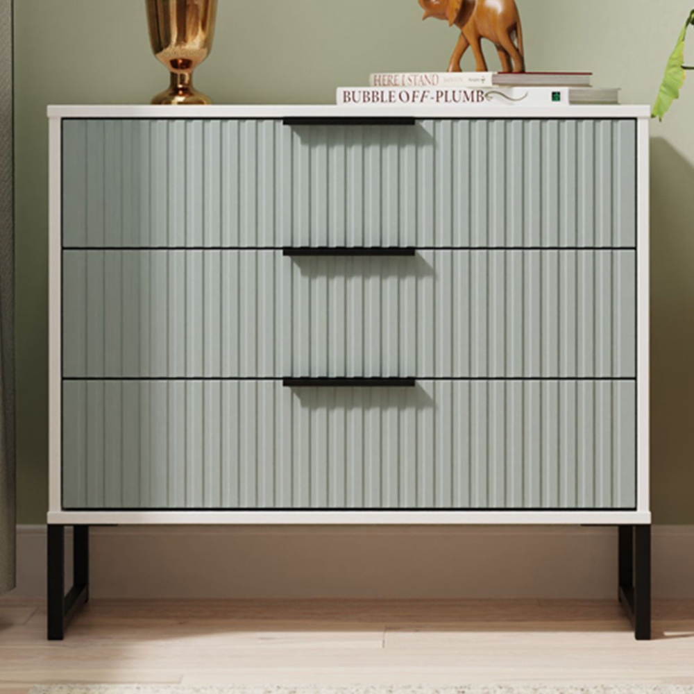 Crowndale Fluted 3 Drawer Duck and White Matt Chest of Drawers Ready Assembled Image 1