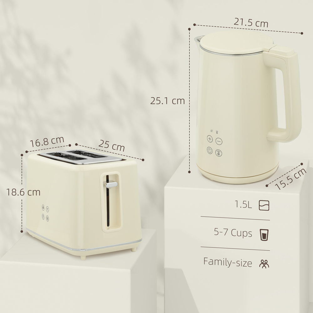 HOMCOM 800-211V70BG Beige 1.5L Fast Boil Electric Kettle 3000W and 2 Slice Toaster Set Image 9
