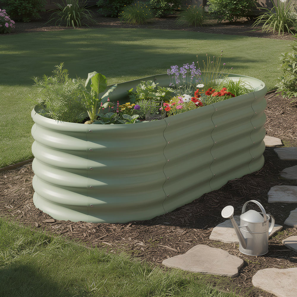 Harbour Housewares Green Rounded Galvanised Steel Raised Garden Bed 120 x 60cm 2 Pack Image 4