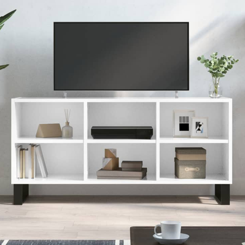 vidaXL 6 Shelf High Gloss White TV Cabinet Image 1