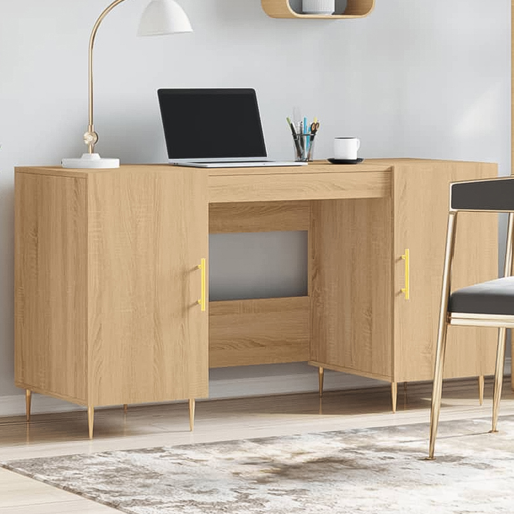vidaXL 2 Door Computer Desk Sonoma Oak and Gold Image 1