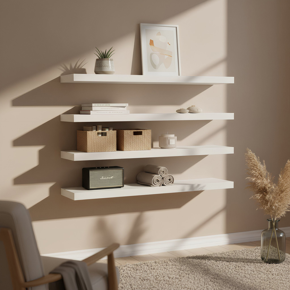 Harbour Housewares 100cm 6 Pack White Floating Shelf Image 2