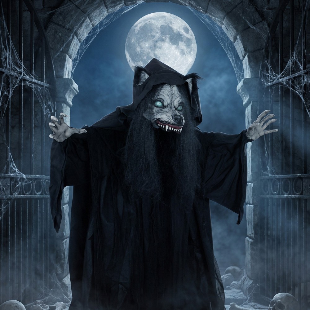 HOMCOM Light Up Animated Pop-Up Ghost with Werewolf Mask Halloween Decoration 5.5ft Image 3
