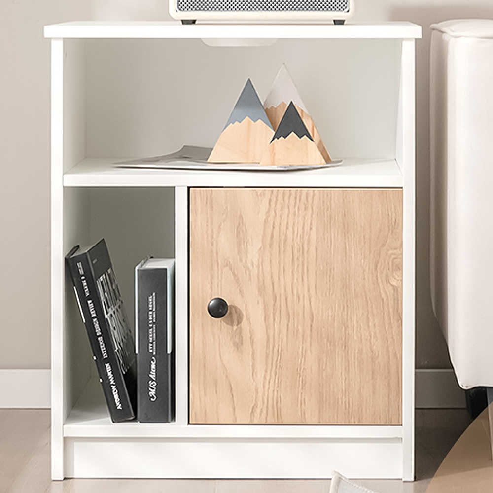 Costway Single Door 2 Shelf White Bedside Table Set of 2 Image 1