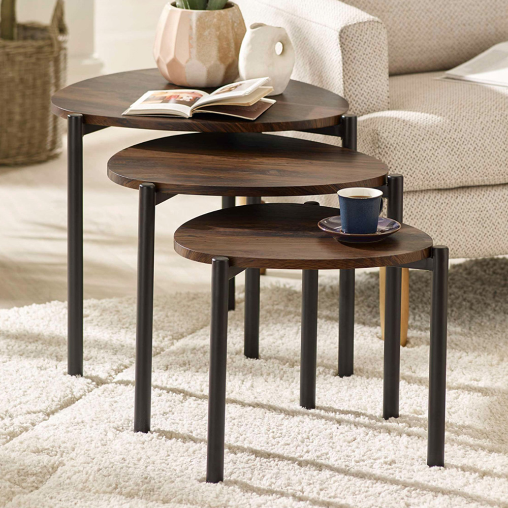 Julian Bowen Lorette Walnut Effect Teardrop Nest of Tables Set of 3 Image 1