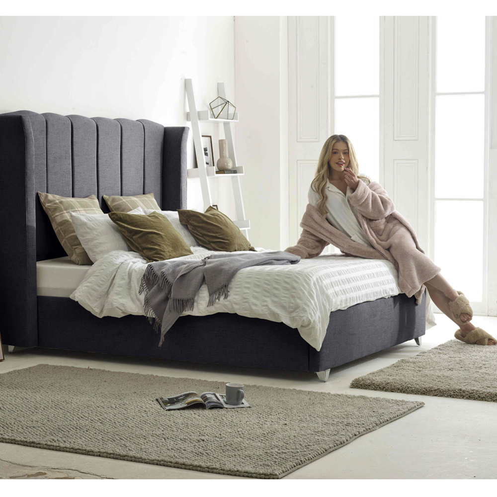 Eleganza Pablo King Size Coal Grampian Fabric Bed Frame with Winged Headboard Image 2