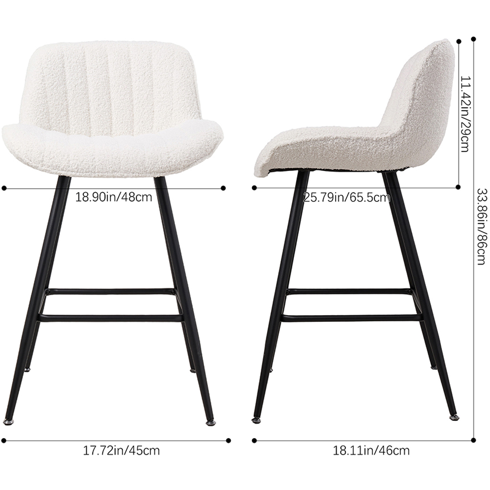 Living and Home White Sherpa Fleece Upholstered Bar Stools Set of 2 Image 9