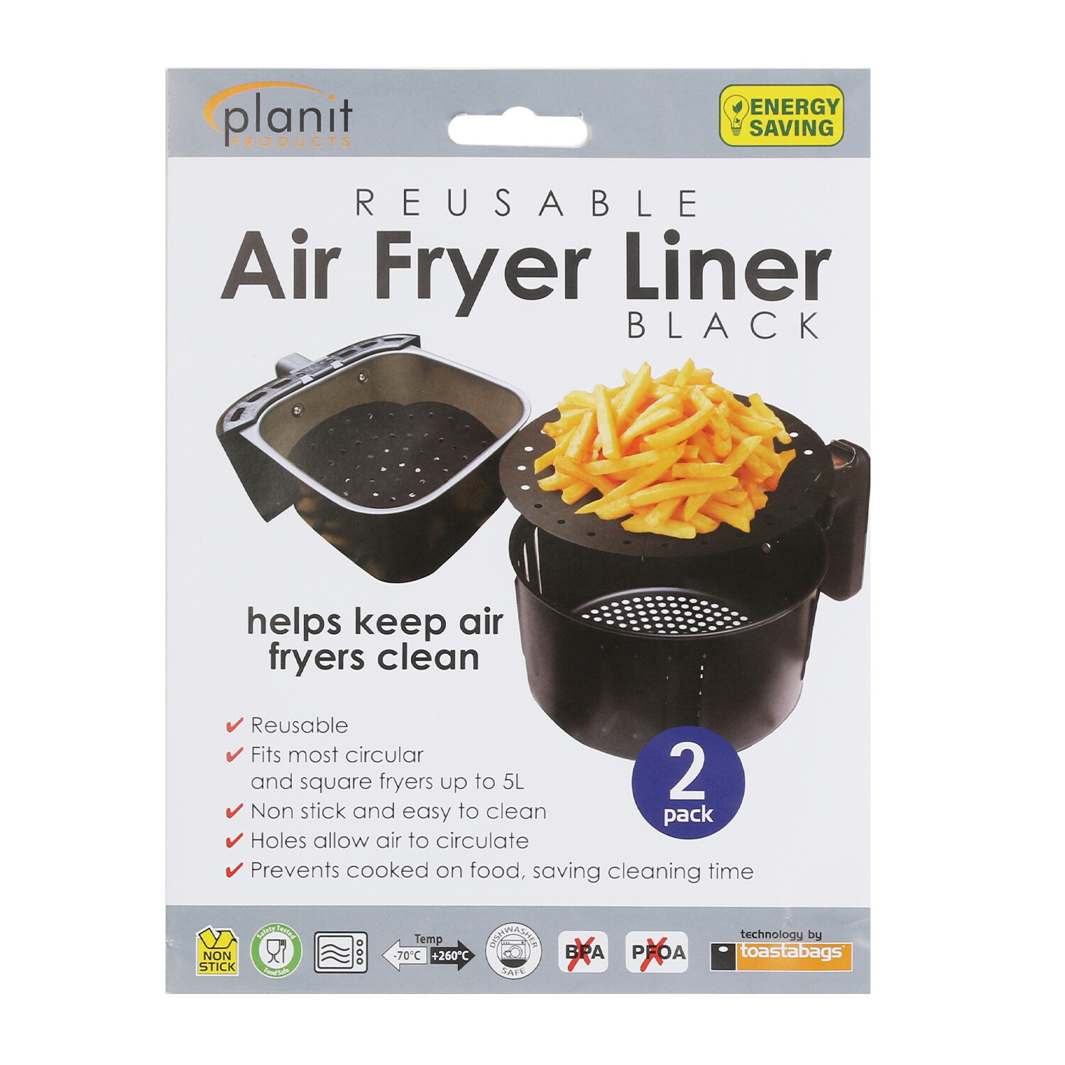 Planit Products Black Reusable Air Fryer Liner 2 Pack Image 1