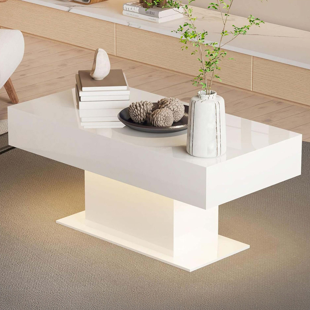 Comfy Living White High Gloss LED Coffee Table Image 1