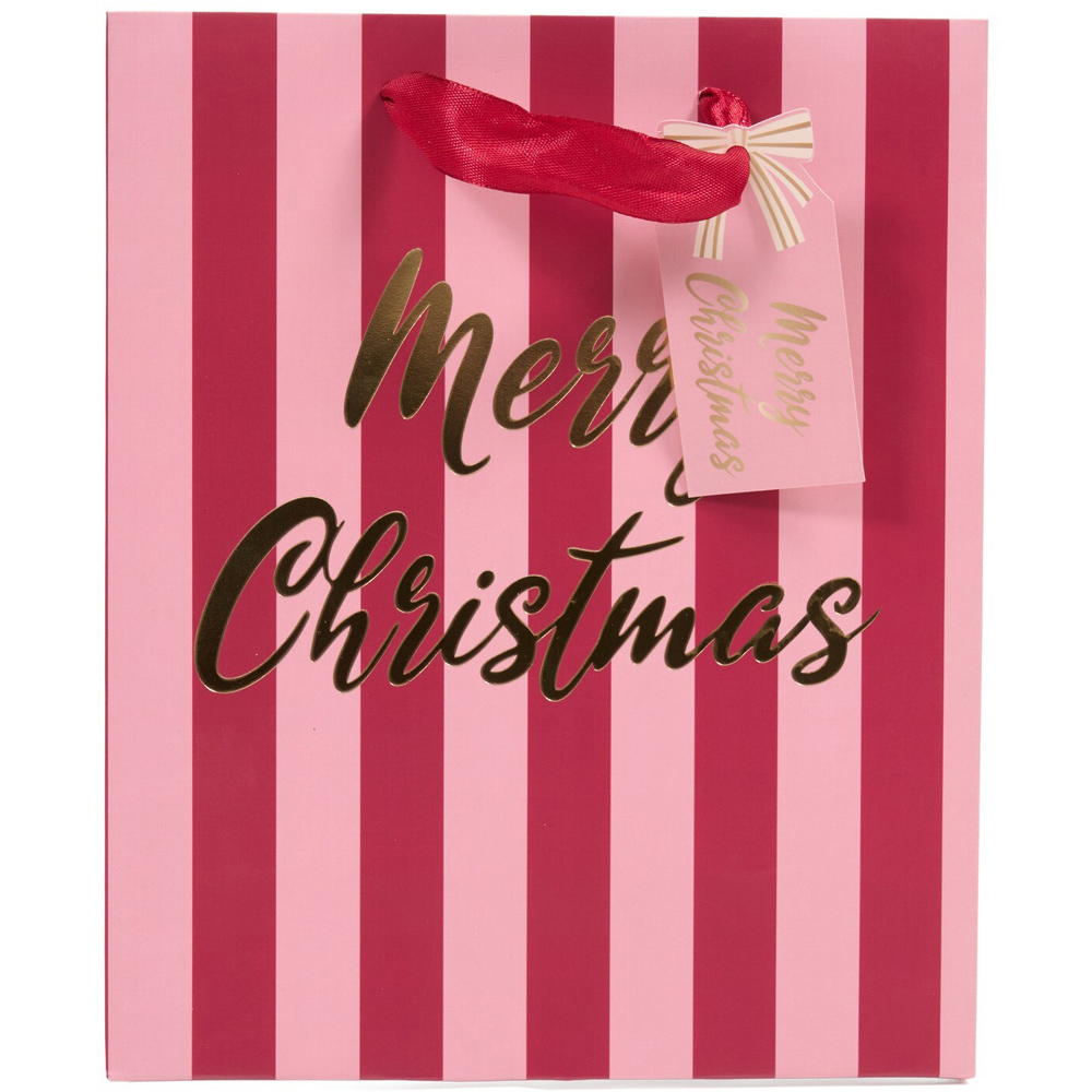 Merry Christmas Stripe Gift Bag Pink Small Image 3
