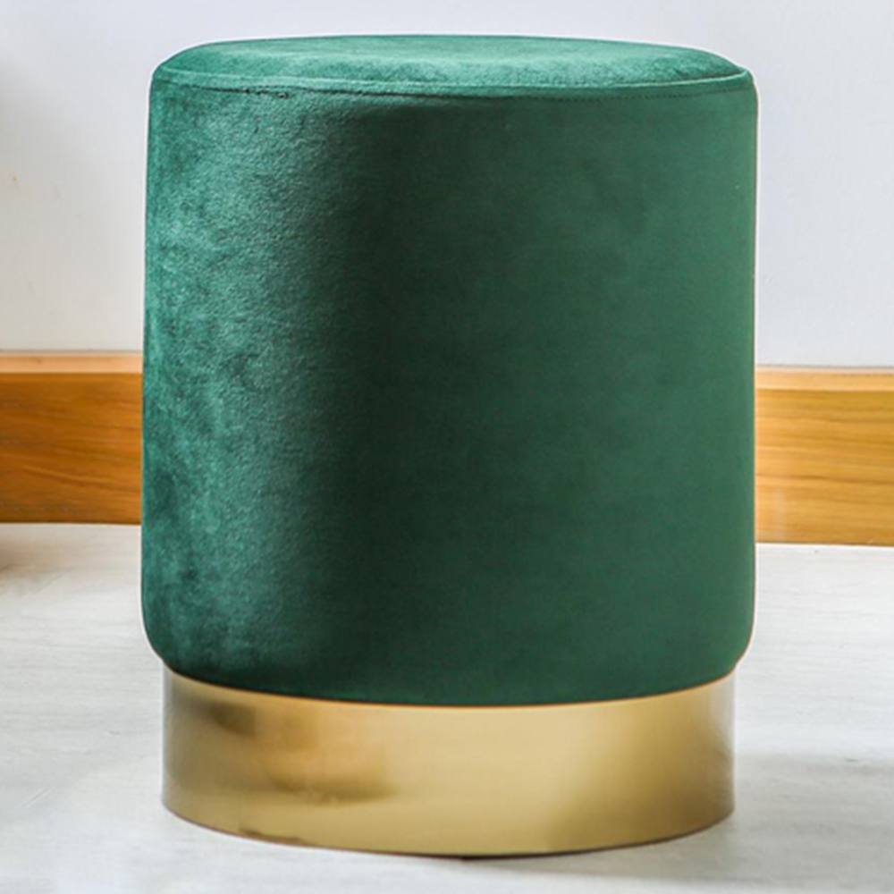 Harbour Housewares Green Velvet Round Pouffe Image 1