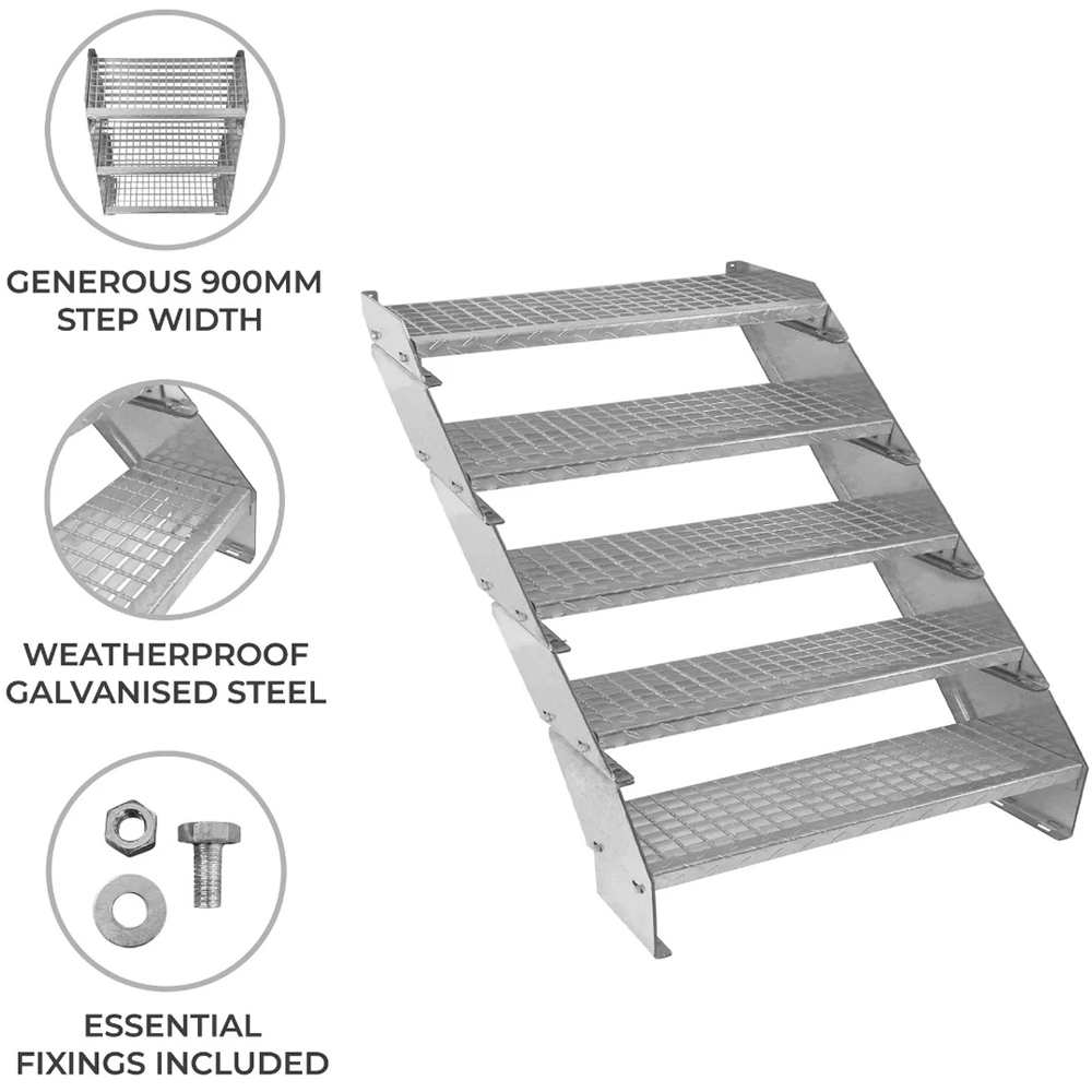 MonsterShop 5 Section Adjustable Galvanised Staircase 900mm Image 4