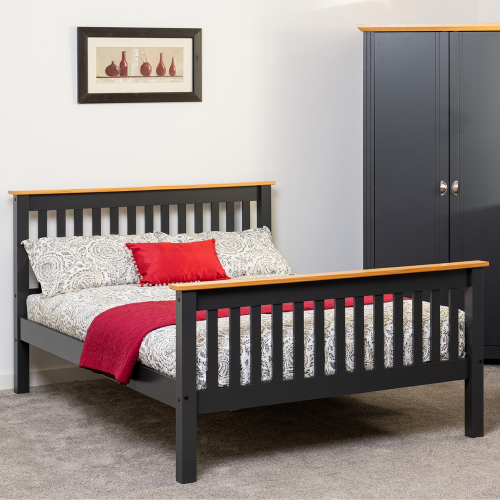 Seconique Monaco King Size Grey and Oak Effect High End Bed Image 1