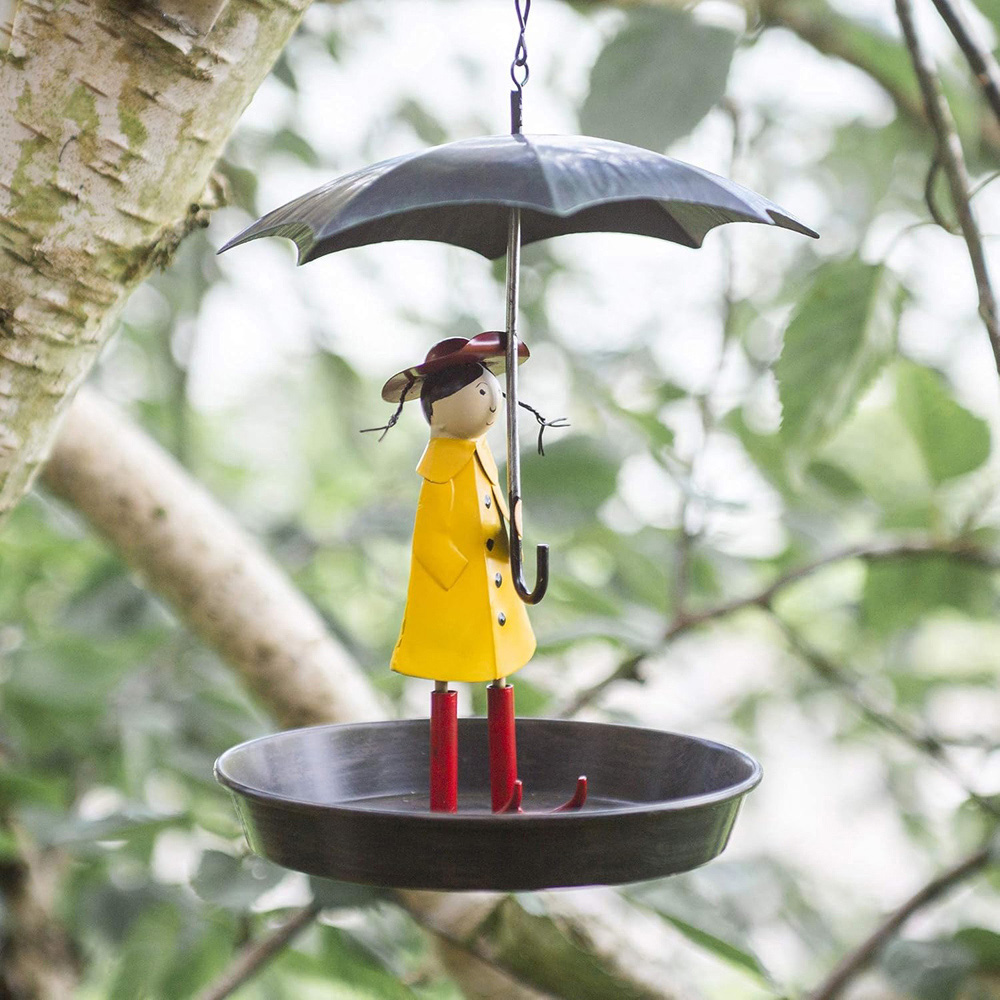 Marco Paul Iron Girl With Umbrella Bird Feeder Image 2