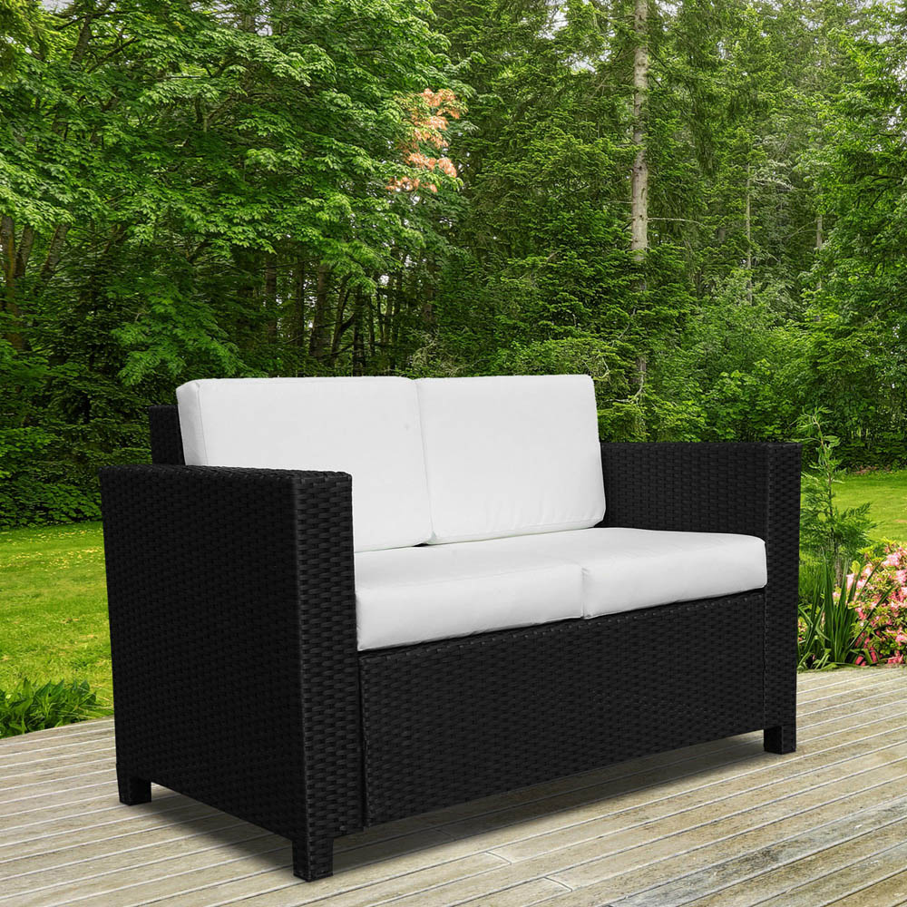 Outsunny 2 Seater Black Rattan Padded Garden Loveseat Image 4