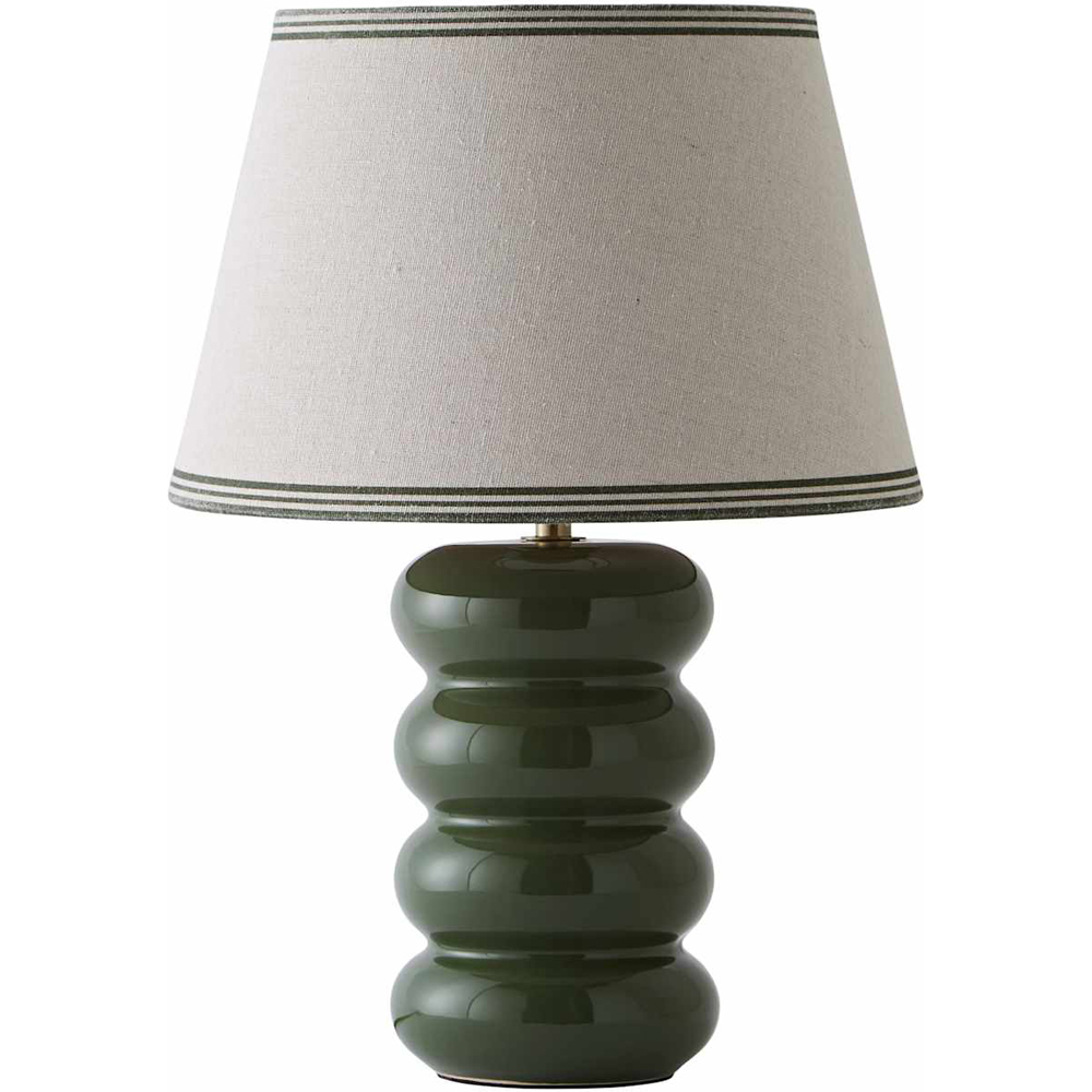 ValueLights Gia Triple Trim Linen Shade Olive Ceramic Stack Table Lamp with Bulb Image 1
