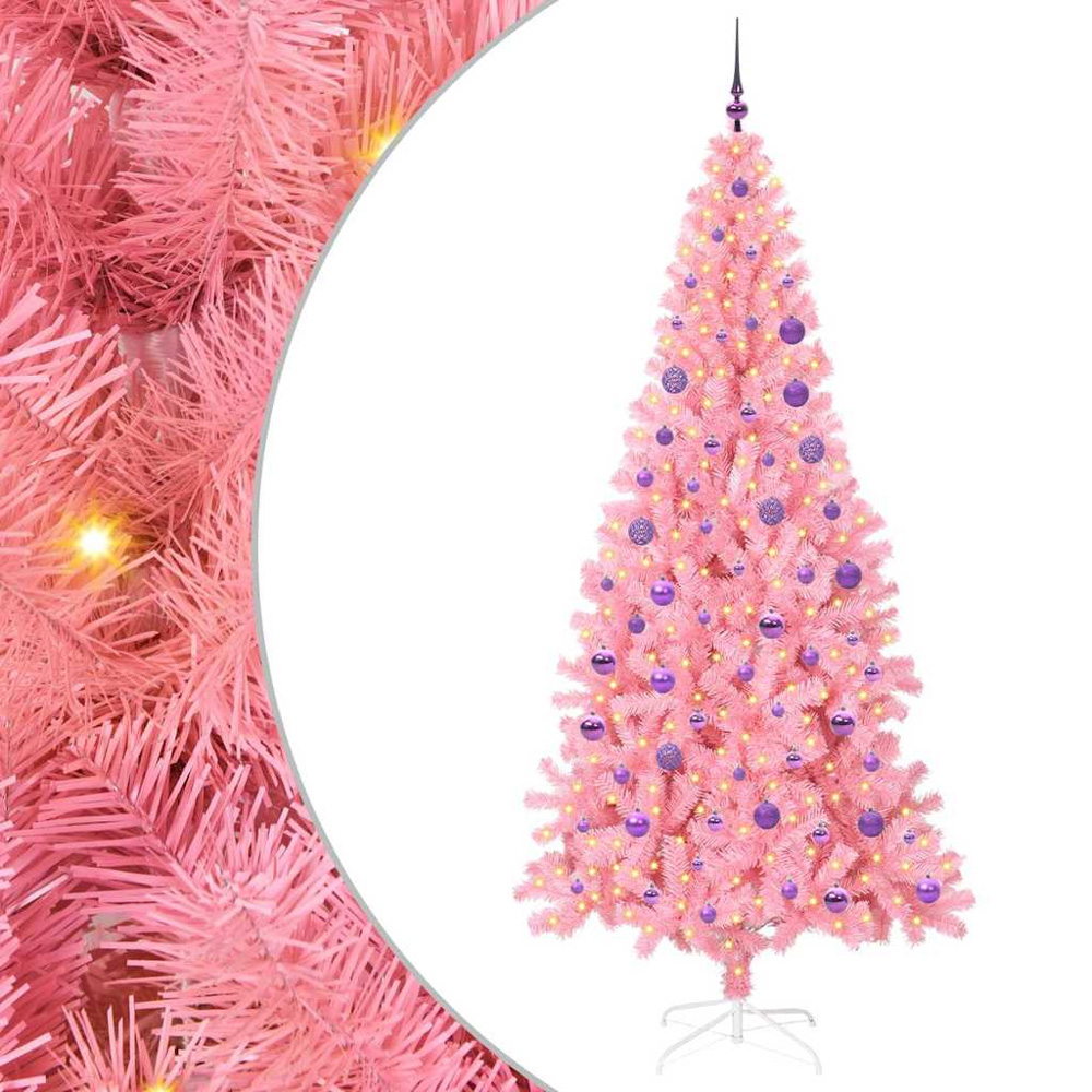 vidaXL Pre-Lit Lilac Baubles Pink Artificial Christmas Tree 6ft Image 2
